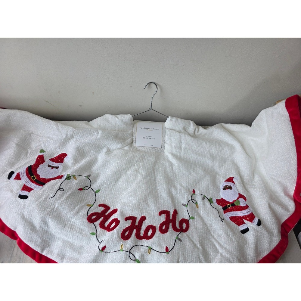 Cupcakes cashmere Santa faur fur red white tree skirt embroidered 55 inch new